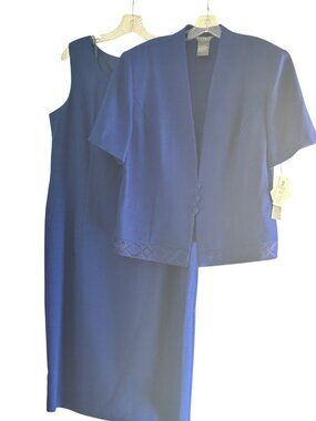 Koret Size 16  Women 2PC Royal Blue Sleeveless Sheath Dress & Jacket Polyester